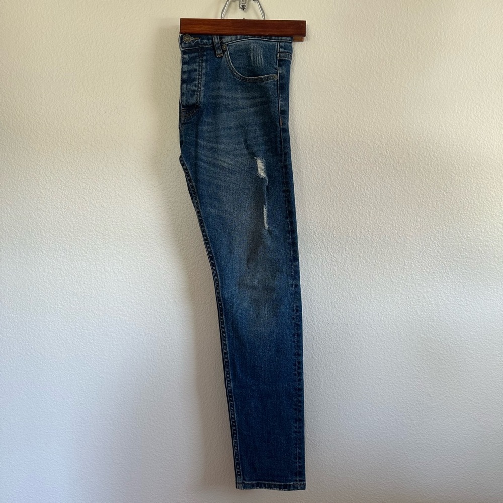The Kooples Blue Japanese Denim Jeans Slim, Worn ripped effect